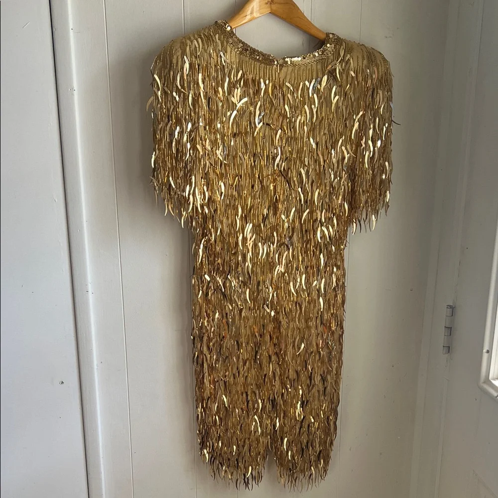 Casual Corner Gold Sequin Fringe Dress - Picture 4 of 4